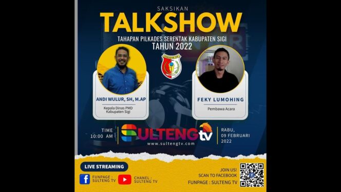
					LIVE STREAMING : TALKSHOW  TAHAPAN PEMILIHAN KEPALA DESA SERENTAK KABUPATEN SIGI TAHUN 2022